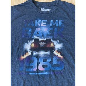 Men's Retro BACK TO THE FUTURE "Take Me Back 1985" Delorean T-Shirt Size XL BLUE